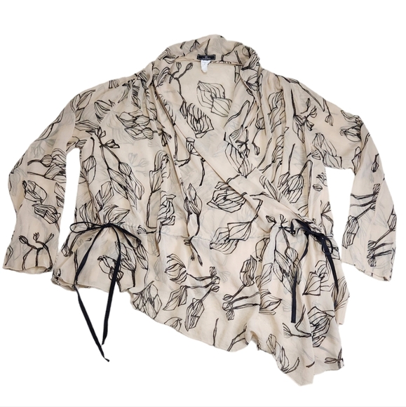 By Malene Birger Tops - By Malene Birger 100% Silk Semi-sheer Blouse Sheer Beige Black Style Cavier 38